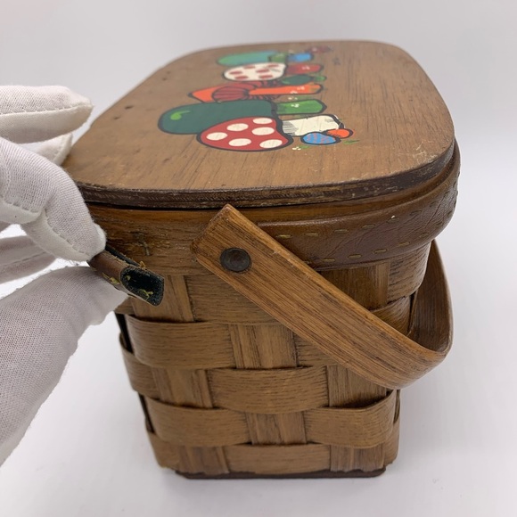 MCM Slenderella Fashion Wicker Basket Woven Painted Mushrooms By Caro Nan - Picture 5 of 16